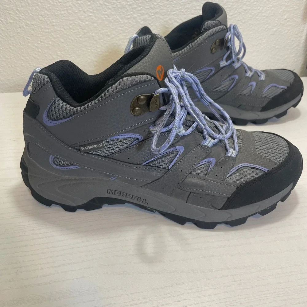 Merrell Moab 2 Mid Waterproof Hiking Boots Women's Size 5.5M Gray‎ Purple - Picture 4 of 8